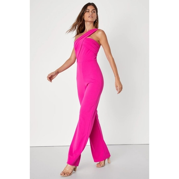 Lulus Hot Pink Devoted to Fun One-Shoulder Sleeveless Jumpsuit NWT - Picture 1 of 12